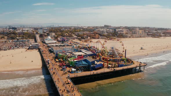 Aerial View of the Santa Monica Pier in Santa Monica LA California