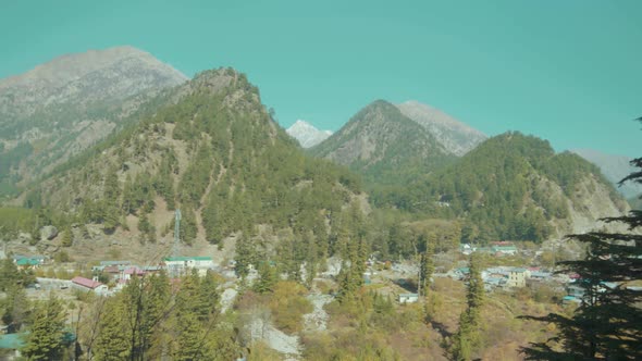 Mountain Ranges & Village View Seen from Uttarkashi-Gangotri Highway Road in 4K.