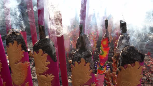 Red dragon incense burnt for offering 