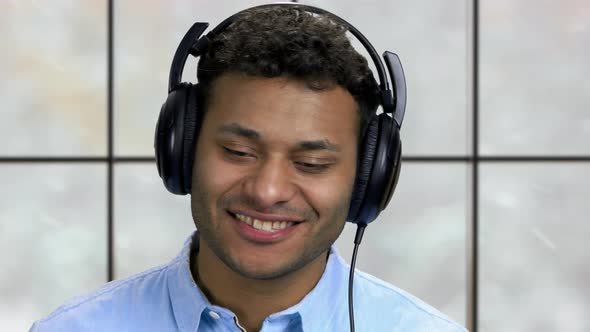 Close Up Happy Stylish Man Listening to Music