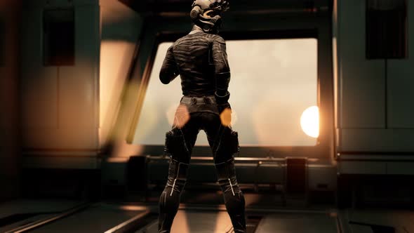 Sexy Futurictic Astronaut in the Space Station alt