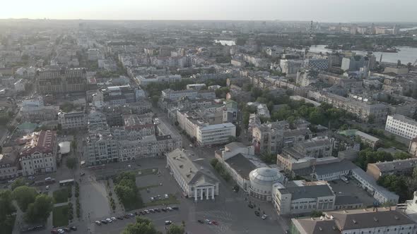 Aerial View of Kyiv, Ukraine. Slow Motion, Flat, Gray