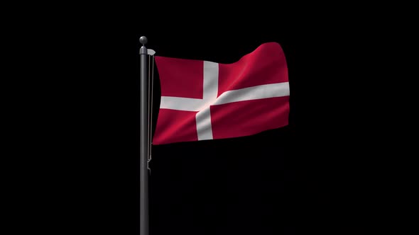 Denmark Flag On Flagpole With Alpha Channel