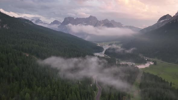 Mountain lake in the Dolomites with Tre Cime di Lavaredo reflection