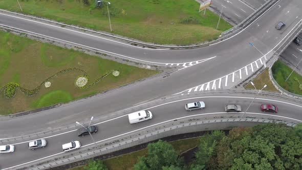 Aerial Vertical View of Car Traffic Driving Busy City Freeway