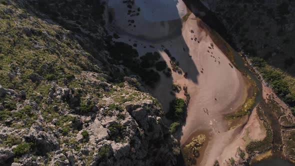 Aerial View of Sa Calobra Beach in Mallorca, Balearic islands, Spain