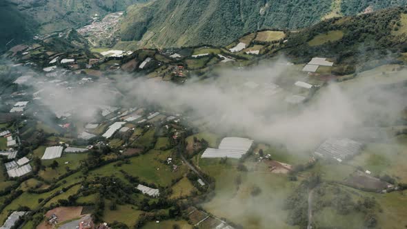 Aerial Drone View Of Baños de Agua Santa With Andes Highlands Near Tungurahua Volcano In Ecuador.
