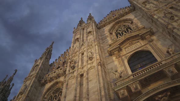 Left To Right Real Time Medium Shot of a Milan Cathedral. A Popular Tourist Place of Milan, Italy.