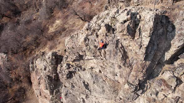 Rock Climbing Training on Steep Slope in Mountains