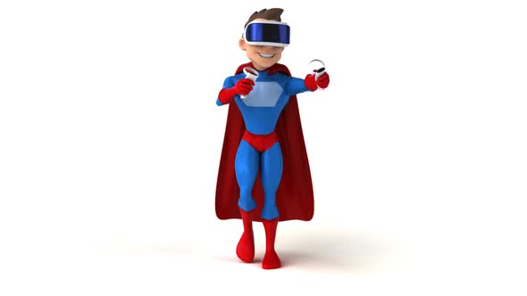 Fun 3D cartoon superhero with a VR helmet