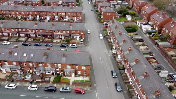 Straight down aerial footage of the British town of Beeston in Leeds West Yorkshire UK
