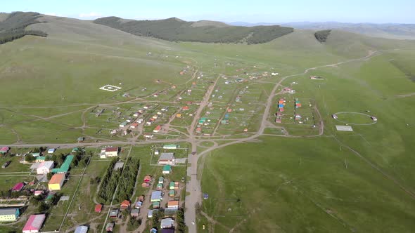 Aerial View of Little Town Landscape of Colorful Houses in Mongolia