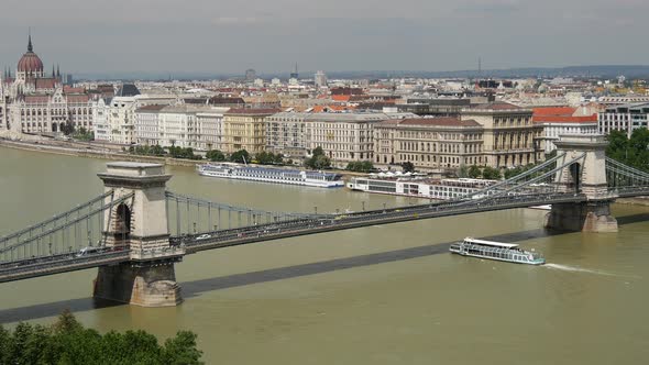 The Széchenyi Chain Bridge from the Buda Castle and Danube River