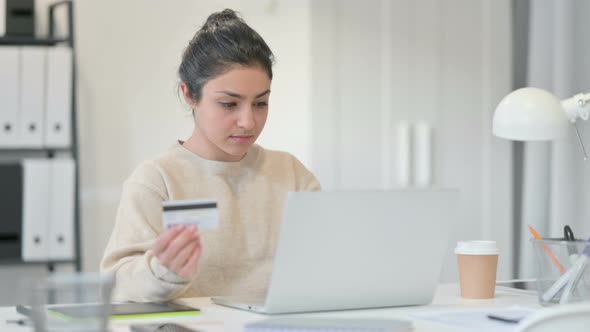 Indian Woman Online Payment Success on Laptop 