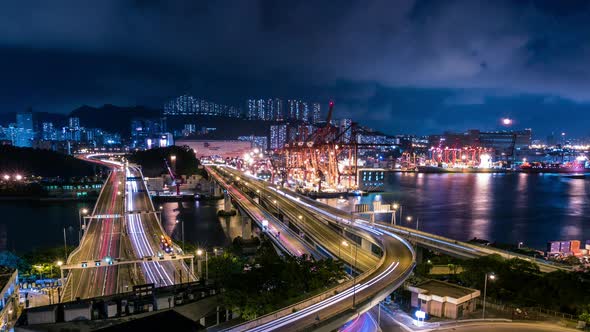 Busy container terminal of Hong Kong at night 