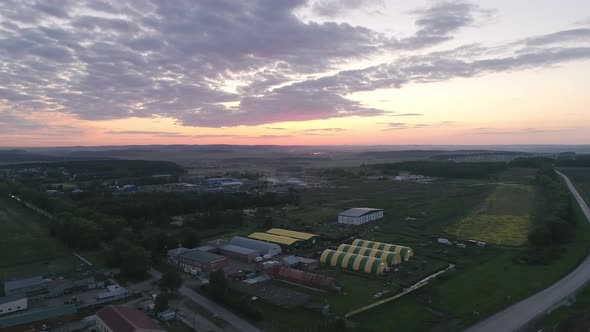 Aerial view of Industrial estate land development at sunset 15