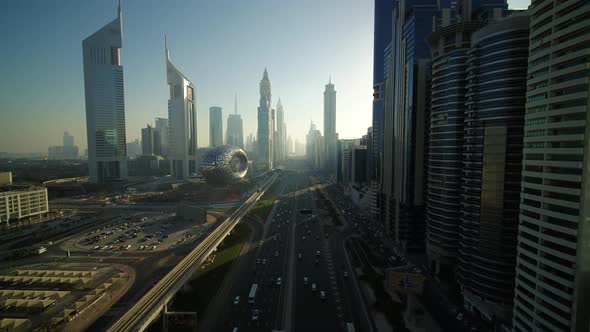 Aerial view of Sheikh Zayed Road, Dubai, United Arab Emirates.