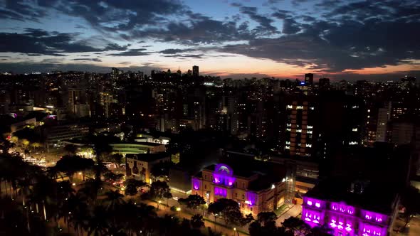 Sunset aerial view of historic centre of downtown Belo Horizonte Brazil