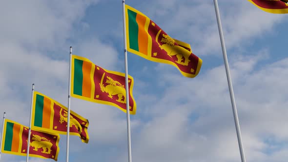 Waving Flags Of The Sri Lanka blue sky