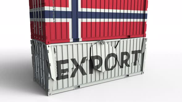 Container with Flag of Norway Breaking Container with EXPORT Text alt