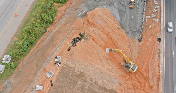 Overhead View of Under Construction Works in Highways of a 85 Interchange Freeway