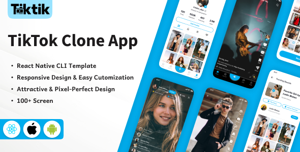 TikTok Clone - React Native Mobile App Template - Android/iOS UI Kit