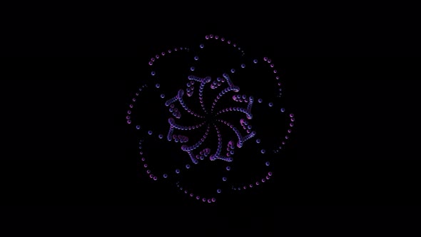 Abstract dotted circles rotating on black background