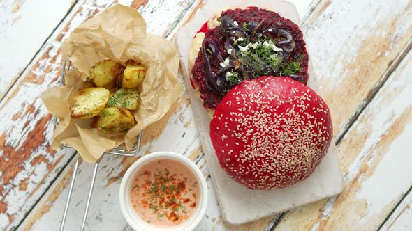 Vegetarian Burger on Cutting Board