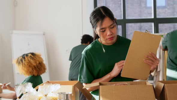 Group of Volunteers Packing Food in Donation Boxes