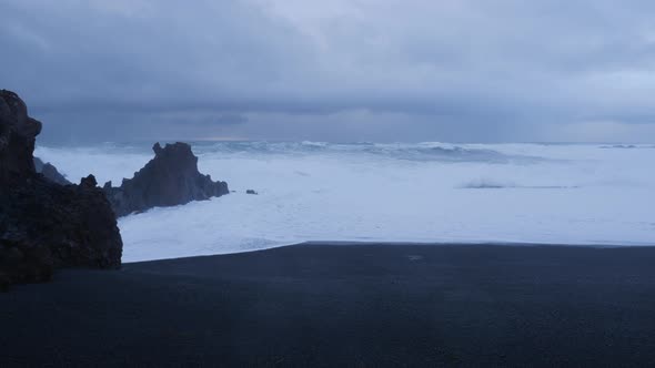 Iceland Rough Ocean Water At Djupalonssandur Black Sand Beach