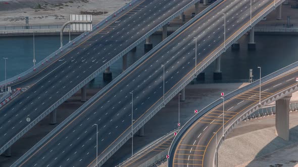 Top View City Traffic on a Big Crossroad in Business Bay Timelapse