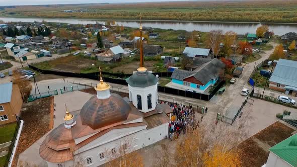 KhantyMansiysk RussiaSeptember 2019 Religious Procession Around the Church By Priests During the