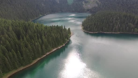 Drone Flight Over the Surface of Black Lake