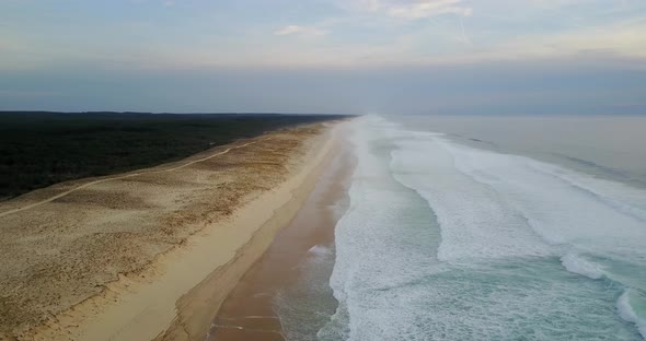 Aerial shot over Mimizan beach 