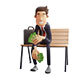 3D Cartoon Man Sitting on Bench Holding Money and Briefcase - 3DOcean Item for Sale