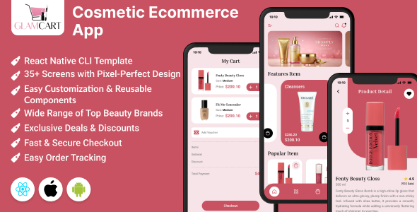 GlamCart – D2C eCommerce Mobile App Template for Cosmetics & Skincare | React Native UI Kit