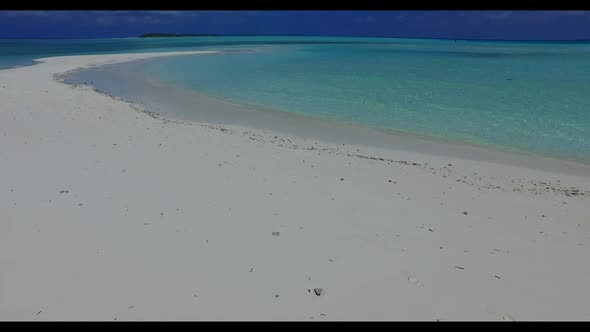 Aerial drone shot panorama of exotic tourist beach wildlife by transparent lagoon with white sand ba