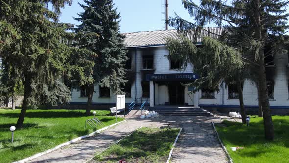 War in Ukraine  the Destroyed and Burned Building of the Police Station in Borodyanka Kyiv Region