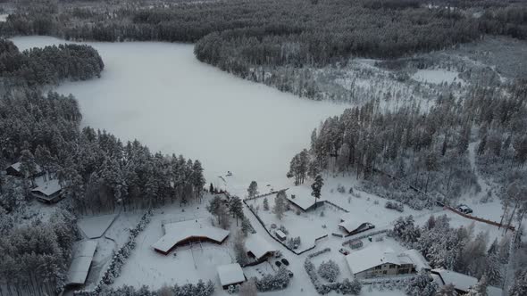 Winter Forest and Lke From Drone