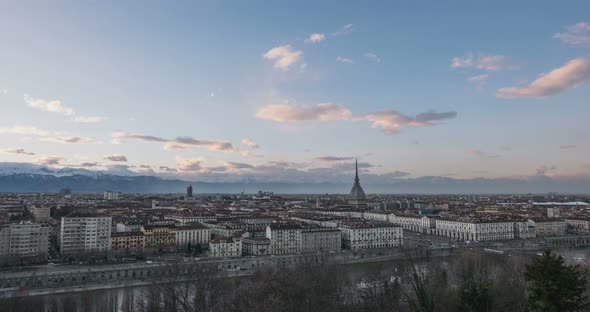 Turin time lapse, day to night time lapse at Torino, Italy