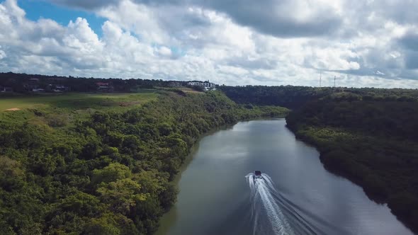 4k 24fps Boat In The River Maked With Drone