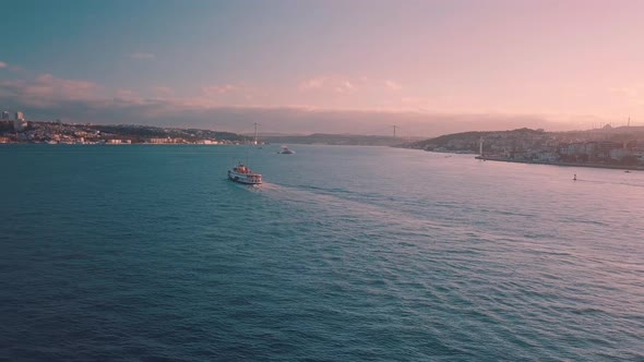 aerial tracking of cruise ship in istanbul Bosphorus