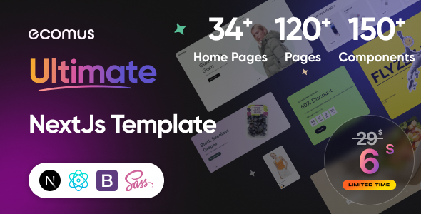 Ecomus Ultimate eCommerce React NextJs, Bootstrap Template – 0 Sold!