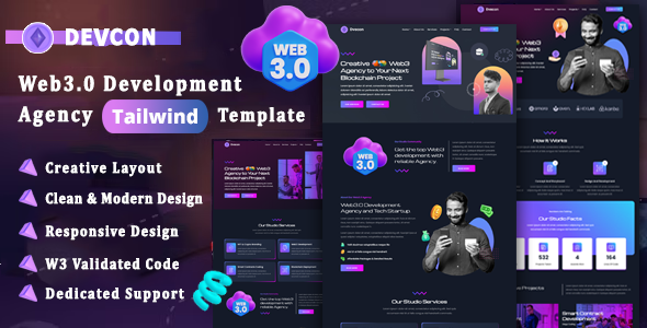 Devcon – Web3 Development Agency TailwindCss Template – 0 Sold!