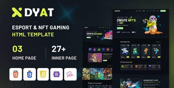 DYAT – eSports and Gaming NFT HTML Template – 0 Sold!