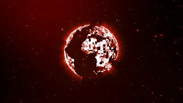 Glowing Red Technology Particle Earth Animated