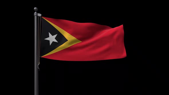 East Timor Flag On Flagpole With Alpha Channel