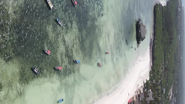 Vertical Video of the Ocean Near the Coast of Zanzibar Tanzania Aerial View