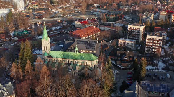 Aerial panoramic view over Zakopane town center, Poland