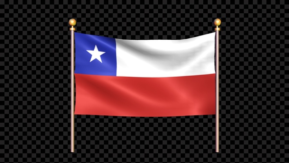 Flag Of Chile Waving In Double Pole Looped